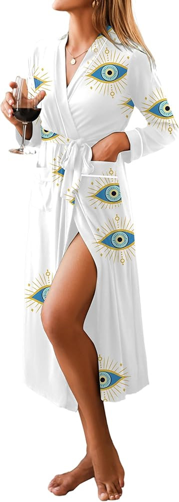 Ekouaer Women Kimono Robes Full Length Knit Bathrobe Lightweight Soft Sleepwear V-neck Casual Lad... | Amazon (US)