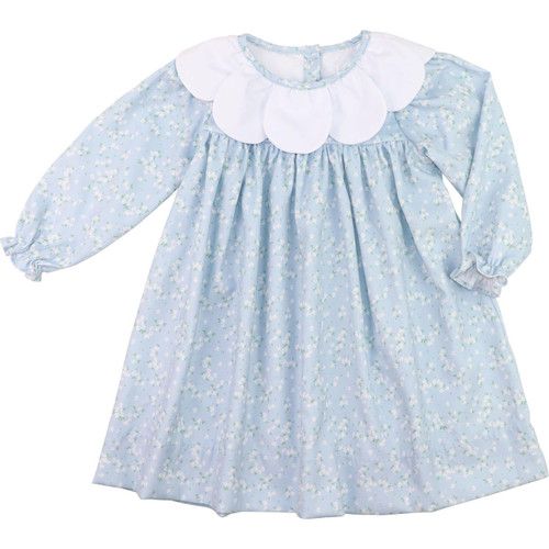 Blue Corduroy Dainty Floral Dress | Cecil and Lou