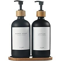 MaisoNovo Black Glass Soap Dispenser with Pump and Bamboo Tray - Kitchen Soap Dispenser Set - Han... | Amazon (US)