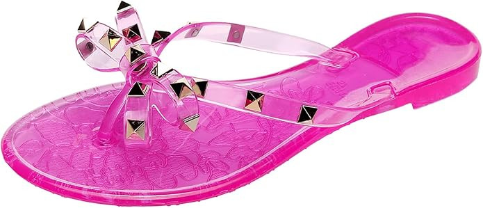 Studded Jelly Shoes for Womens Bow Flip Flops Jellies Sandals Flat Black Summer Beach Thong with ... | Amazon (US)