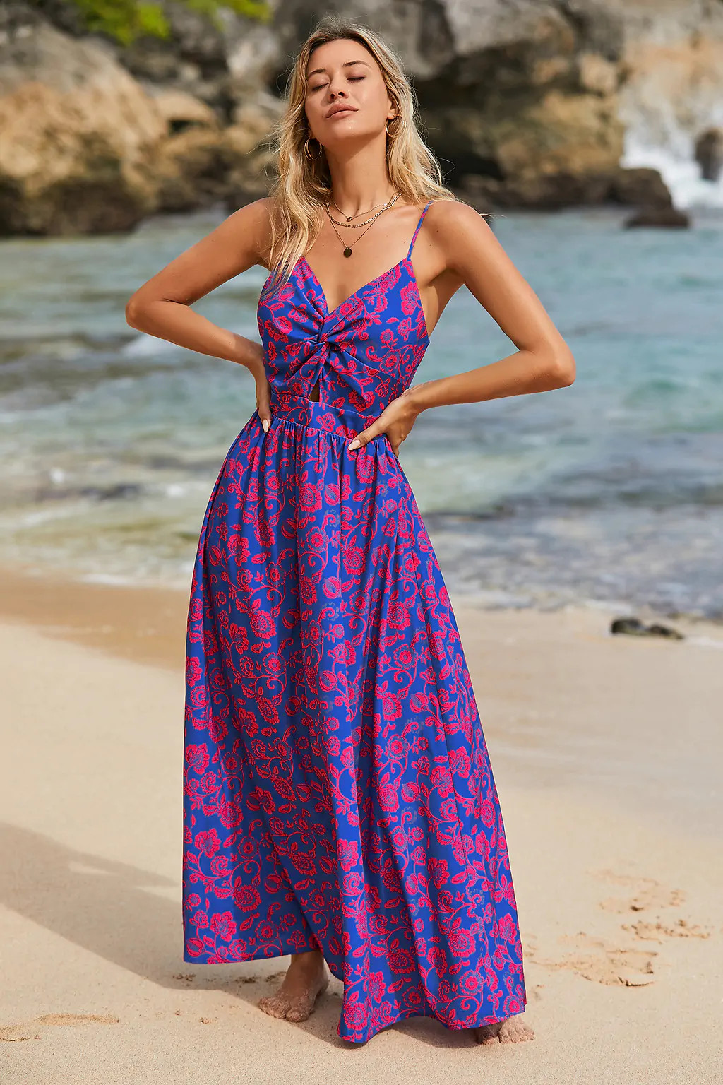 Floral Print Knotted V-Neck Maxi Dress | Cupshe US
