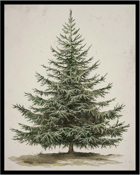 Vintage Christmas Tree, Pine Tree Vintage Print, Holiday Decor, Rustic Winter Tree Print, Botanic... | Amazon (US)