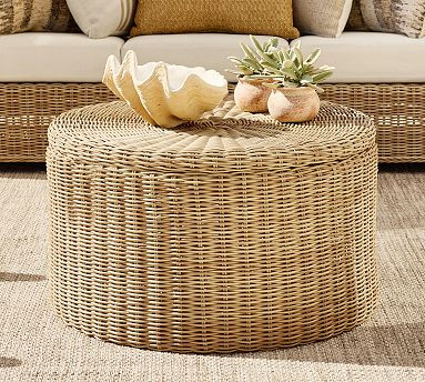 Huntington Wicker Round Outdoor Coffee Table with Storage (34") | Pottery Barn (US)