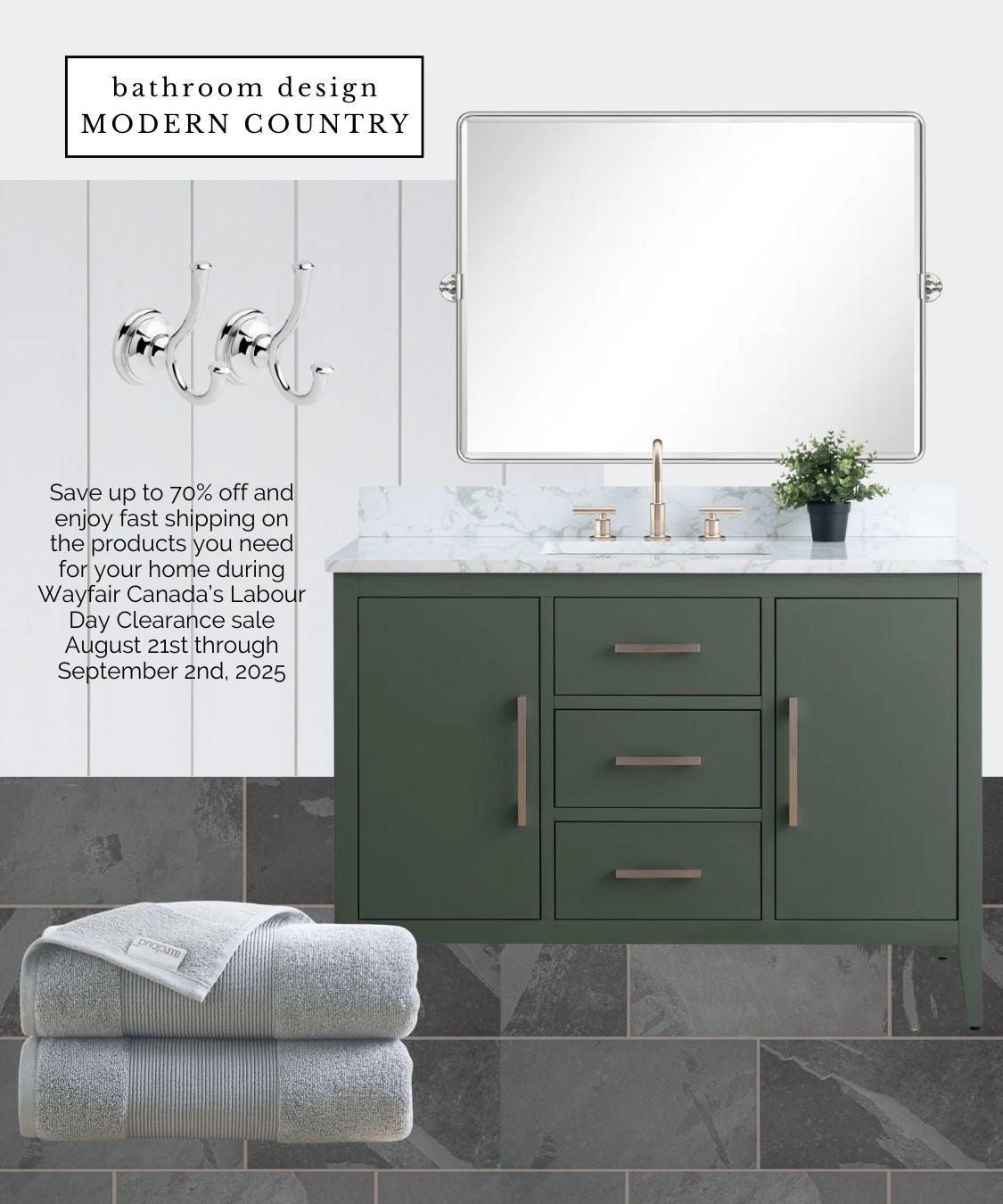 Small bathroom design ideas, modern country bathroom decor. Save up to 70% off and enjoy fast shipping on the products you need for your home during Wayfair Canada’s Labour Day Clearance sale August 21st through September 2nd, 2025 | bathroom vanity, chrome mirror, bathroom lighting, floor tile, shiplap #WayfairCanada #WayfairCAHome #WayfairCAPartner @wayfaircanada

#LTKsale #LTKcanada #LTKcasa