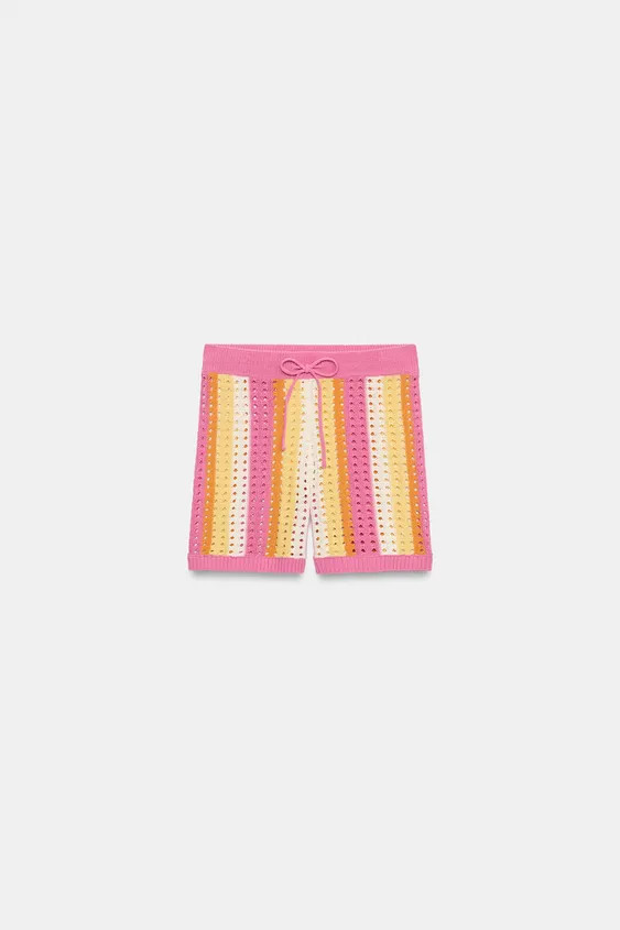STRIPED OPENWORK KNIT SHORTS | Zara US