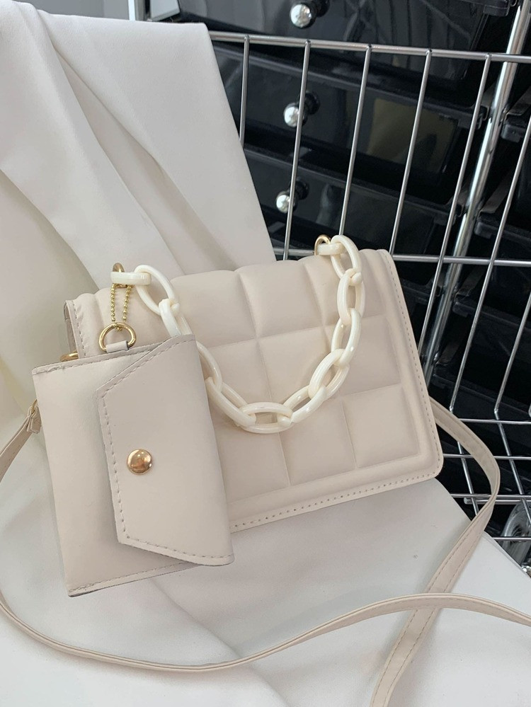 Mini Geometric Embossed Chain Decor Square Bag With Coin Purse | SHEIN