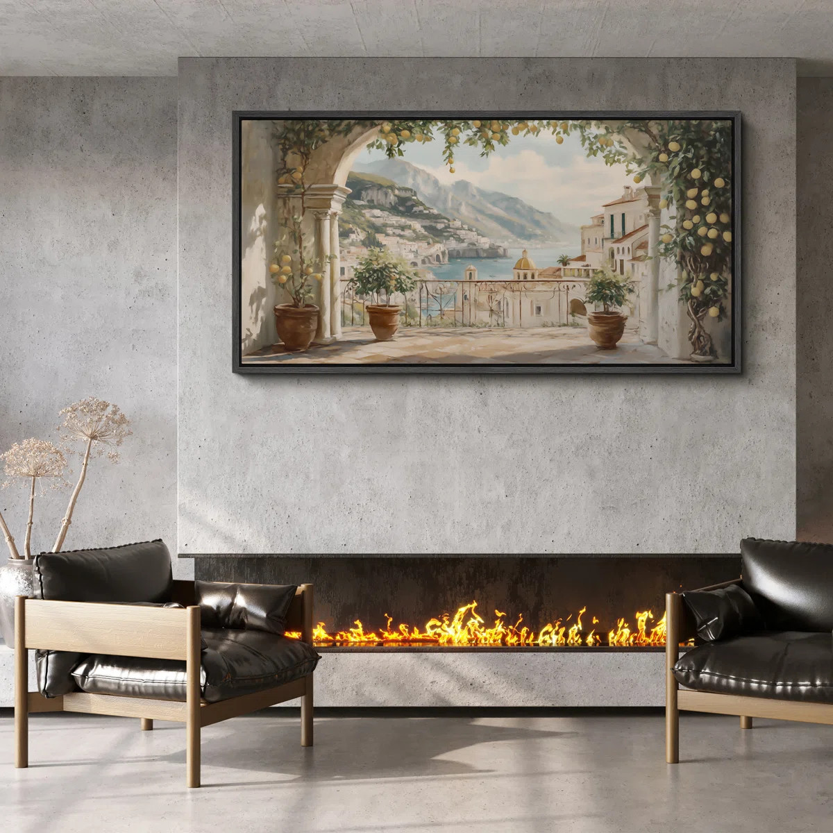Mediterranean Balcony View Framed Canvas  Scenic Coastal Village Landscape Art | Wayfair North America