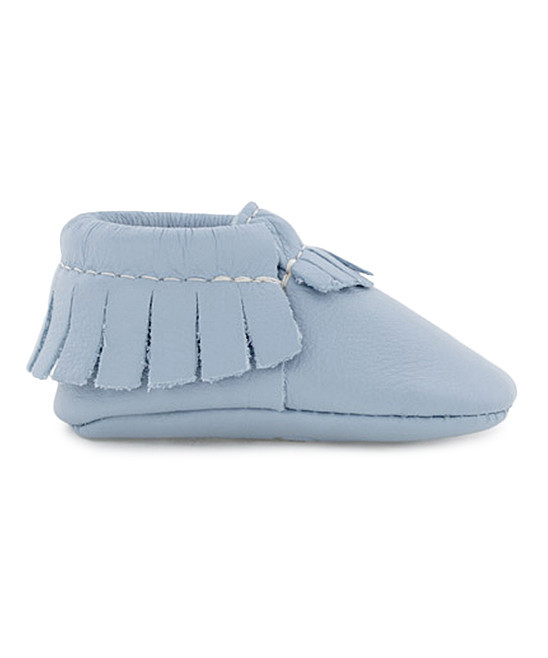 Freshly Picked Moccasins Blue - Powder Blue Newborn Leather Moccasin - Kids | Zulily