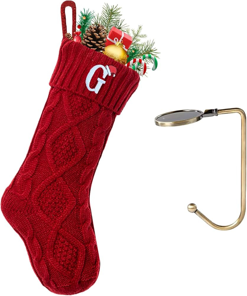 Christmas Stockings with Initials, Letter G Embroidered Xmas Stockings, 18" Large Monogram Knitte... | Amazon (US)