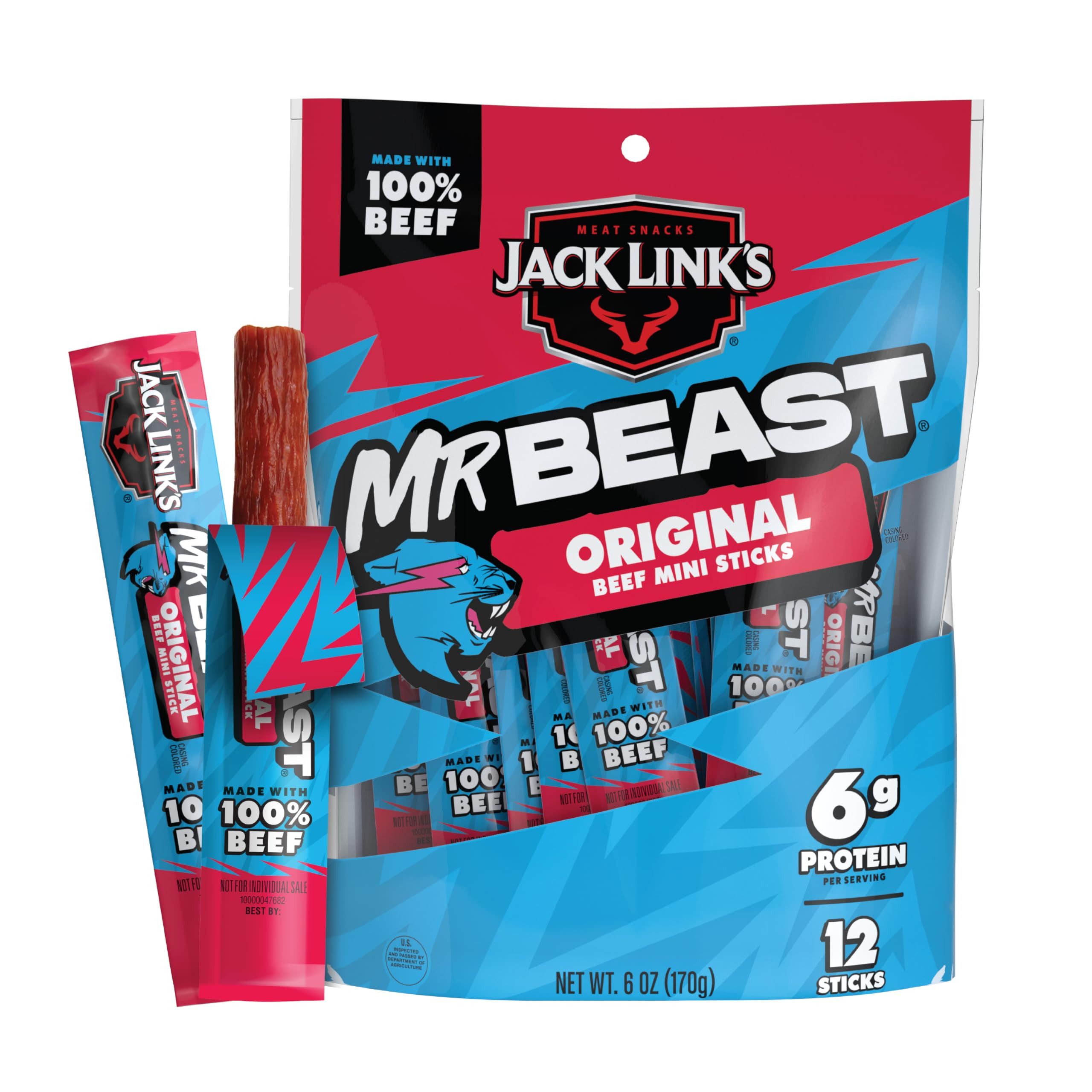 Jack Link’s x MrBeast Beef Sticks, Original Mini Beef Sticks, As Seen on Beast Games, 5g Protei... | Amazon (US)