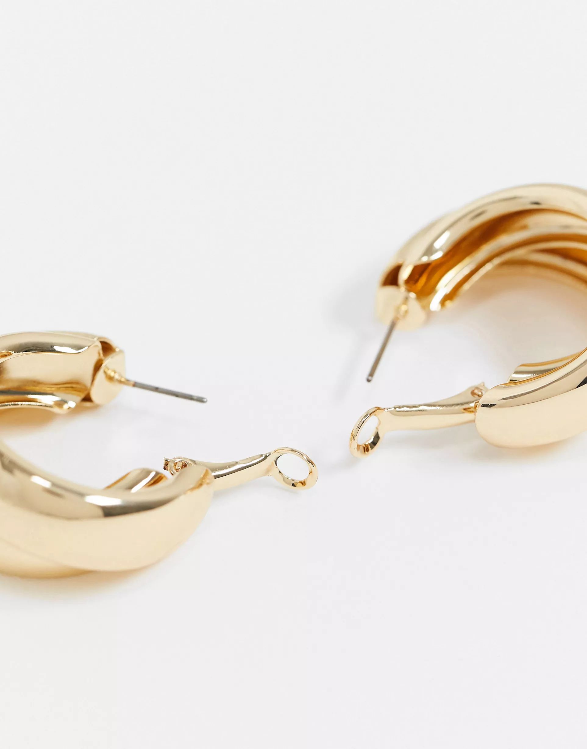 ASOS DESIGN hoop earrings with thick crossover design gold tone | ASOS (Global)