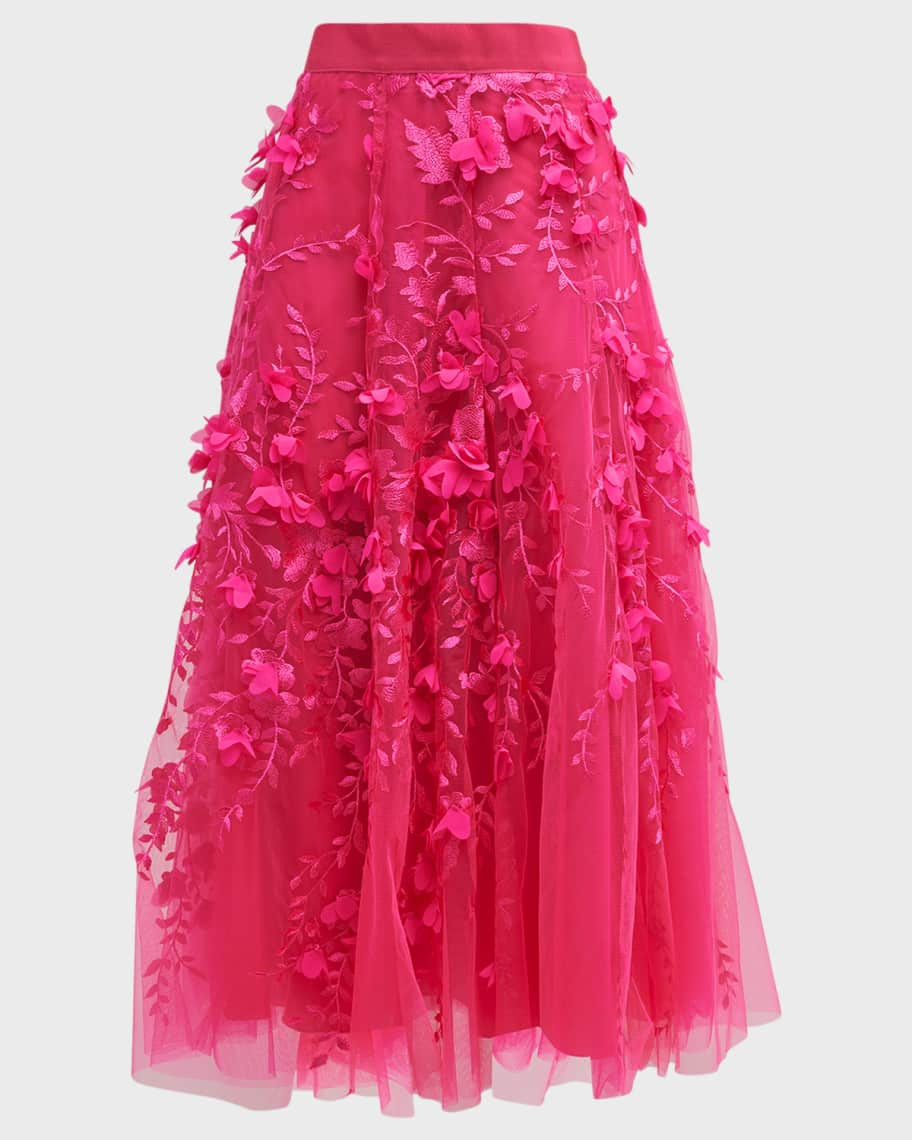 Maison Common Tulle Midi Skirt w/ Floral Applique Details | Neiman Marcus