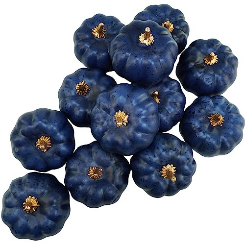 Winlyn 12 Pcs Small Artificial Pumpkins Navy Blue Pumpkins Decorative Dark Blue Pumpkins Foam Pumpkins for Fall Gifts Baby Shower Thanksgiving Halloween Table Centerpiece Mantel Bowl Décor | Amazon (US)