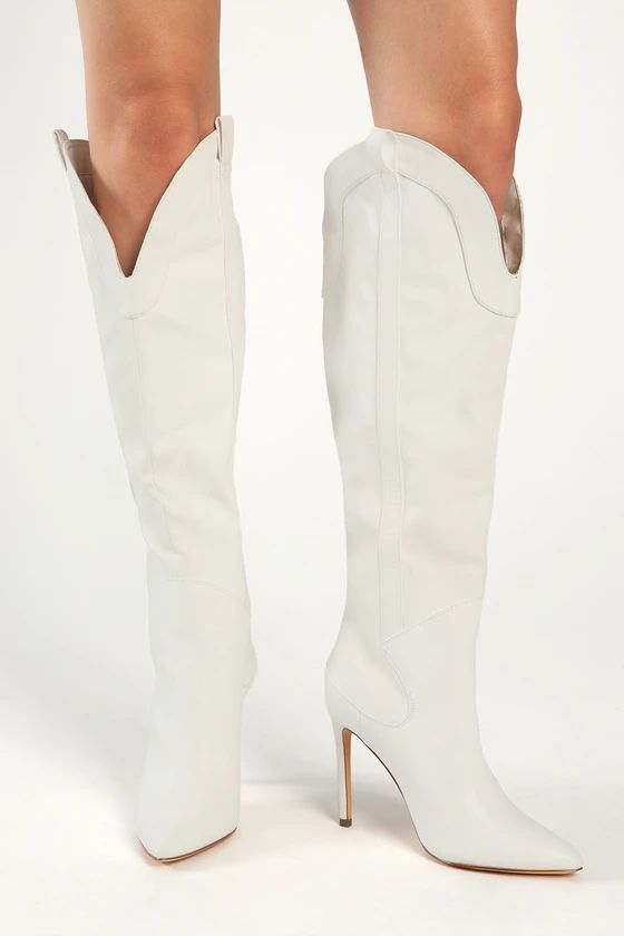 Sayyna Off White Pointed-Toe Knee-High Boots | Lulus