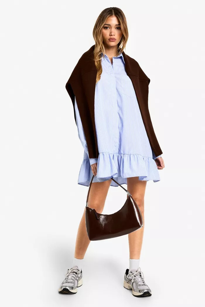 Stripe Skater Drop Hem Shirt Dress | boohoo (US & Canada)