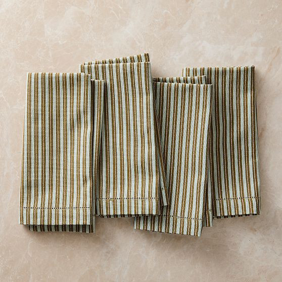 Pierce and Ward Mini Stripe Napkin, Olive, Set of 8 | West Elm (US)