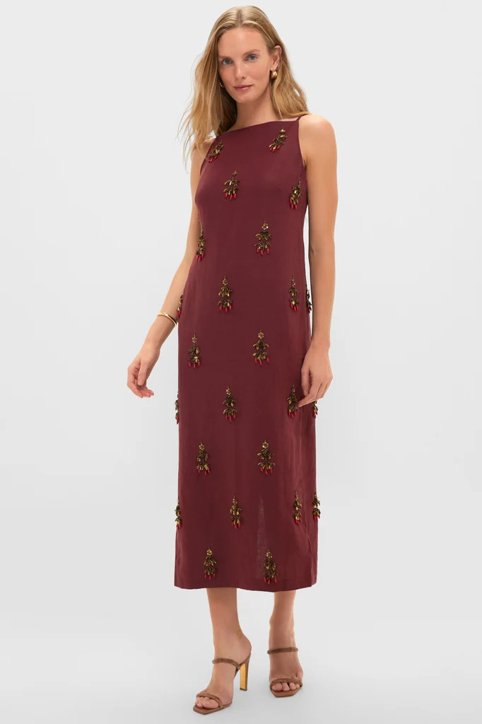 Pomegranate Linen Woven Straight Sleeveless Midi Dress | Tuckernuck (US)