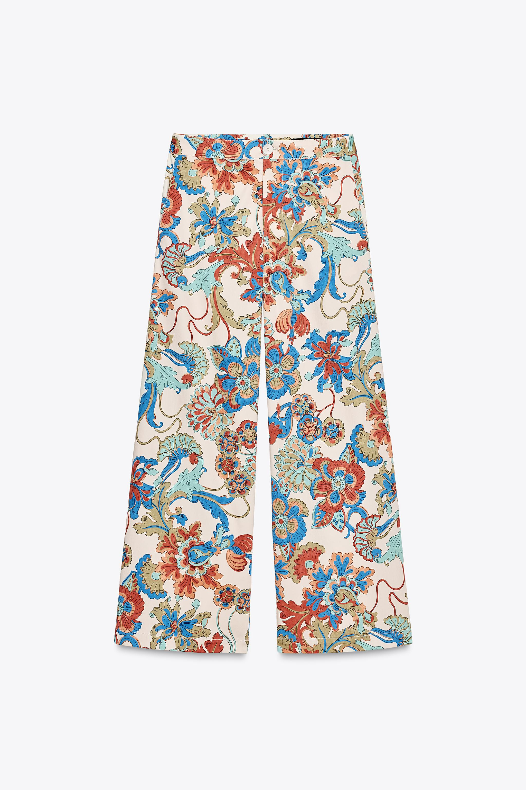ZW COLLECTION FLORAL MINI FLARE PANTS | Zara US