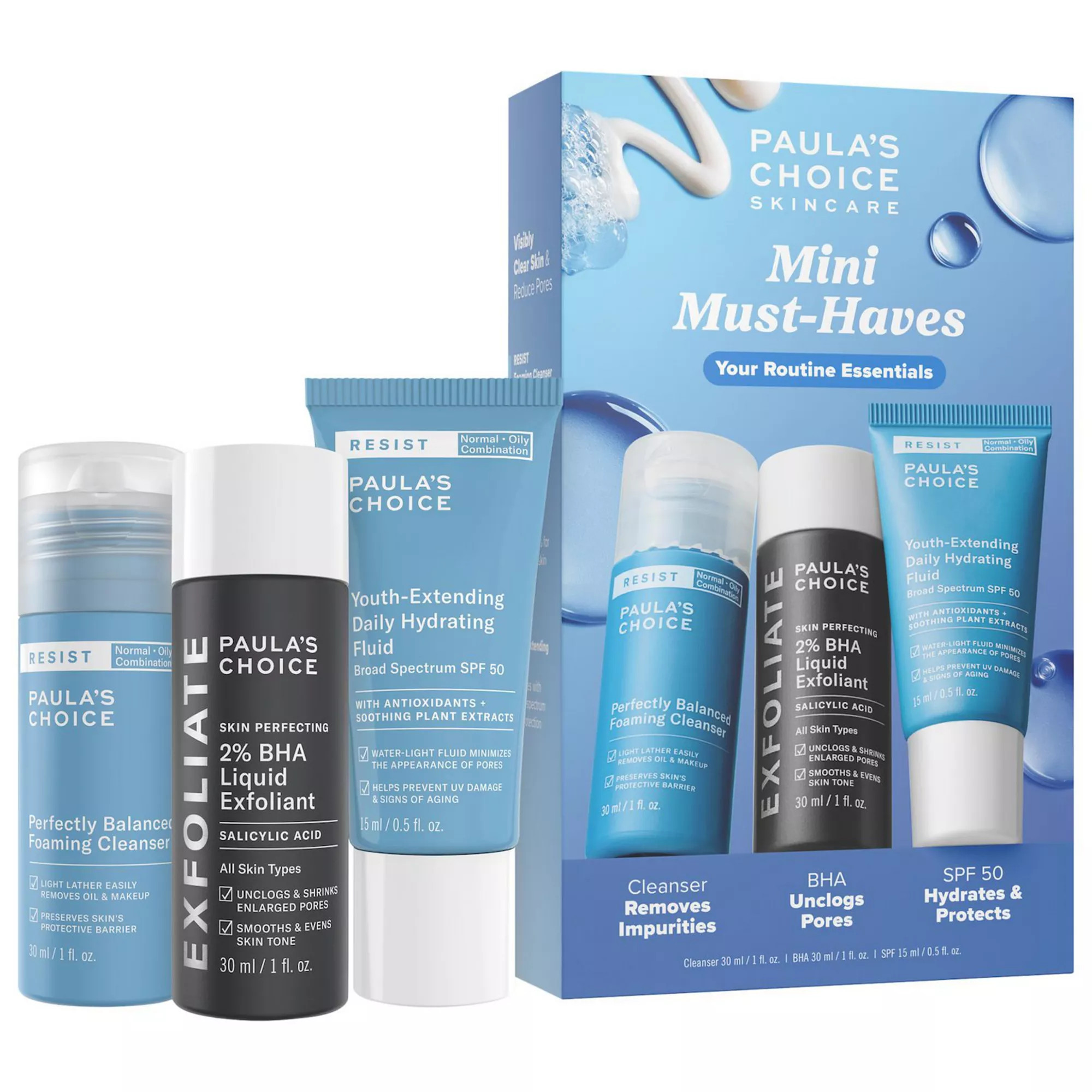 Paula's Choice Mini Must-Haves with 2% BHA Exfoliating Toner, Foaming Cleanser, & SPF 50 | Kohl's