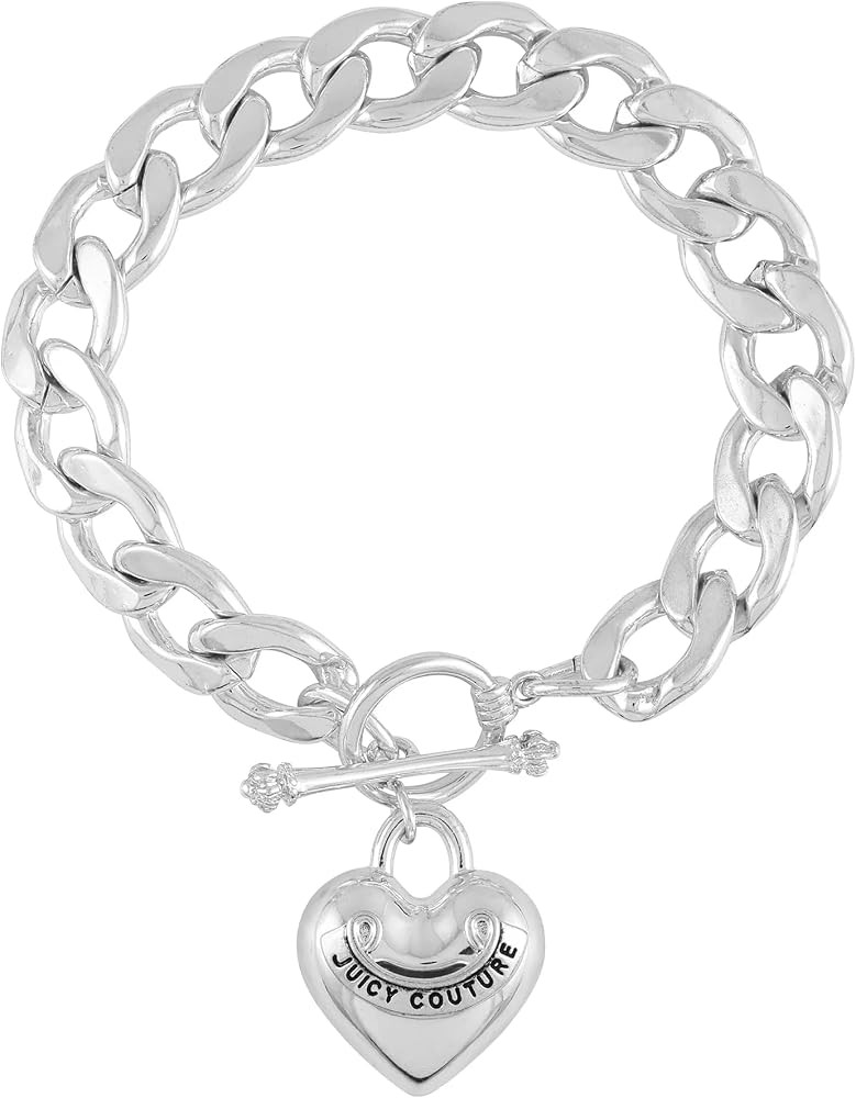 Juicy Couture Silvertone Heart Charm Toggle Bracelet, One Size, Metal, glass stone | Amazon (CA)
