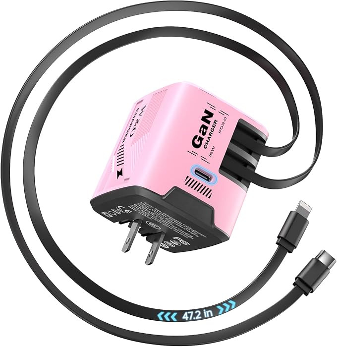 W & O Fast Charger for iPhone17/16/15,60W gan Charger,Retractable Phone Charger Wall Plug with Li... | Amazon (US)
