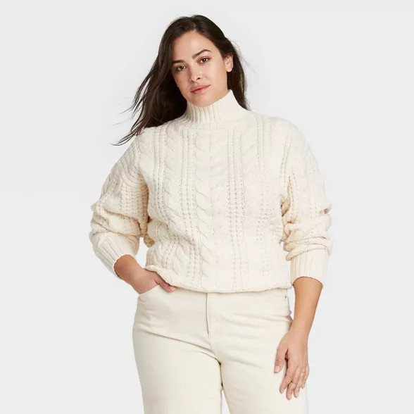 Women's Plus Size Mock Turtleneck Pullover Sweater - Ava & Viv™ | Target