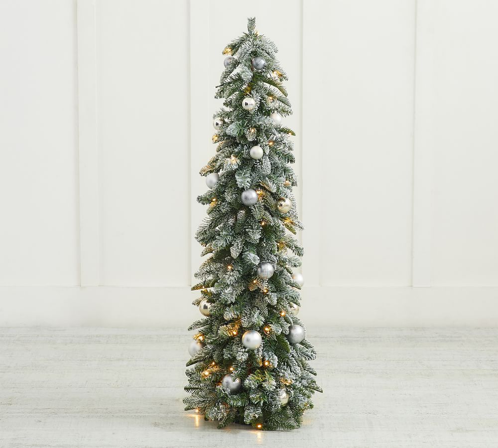 Pre-Lit Faux Frosted Pine Christmas Tree With Ornaments, 4ft | Pottery Barn (US)