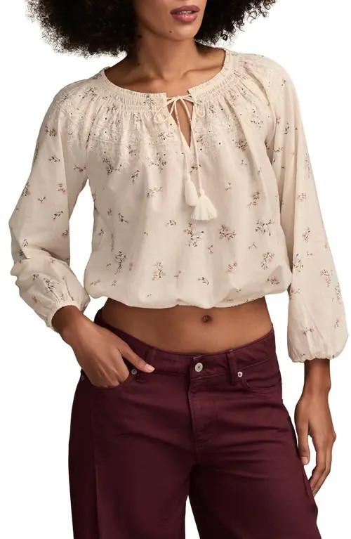 Lucky Brand Embroidered Peasant Top in Cream Multi at Nordstrom, Size Xx-Large | Nordstrom