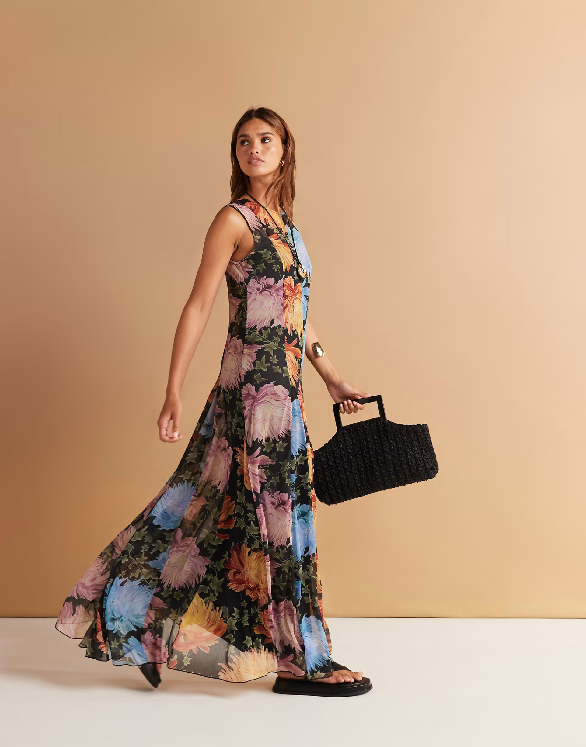 ASOS DESIGN spliced maxi dress with godet hem in floral print | ASOS (Global)