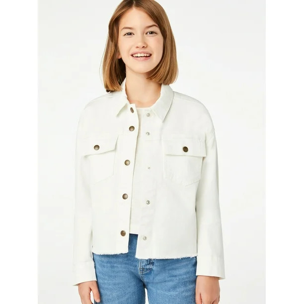 Free Assembly Girls Cut-Off Denim Jacket, Sizes 4-18 - Walmart.com | Walmart (US)
