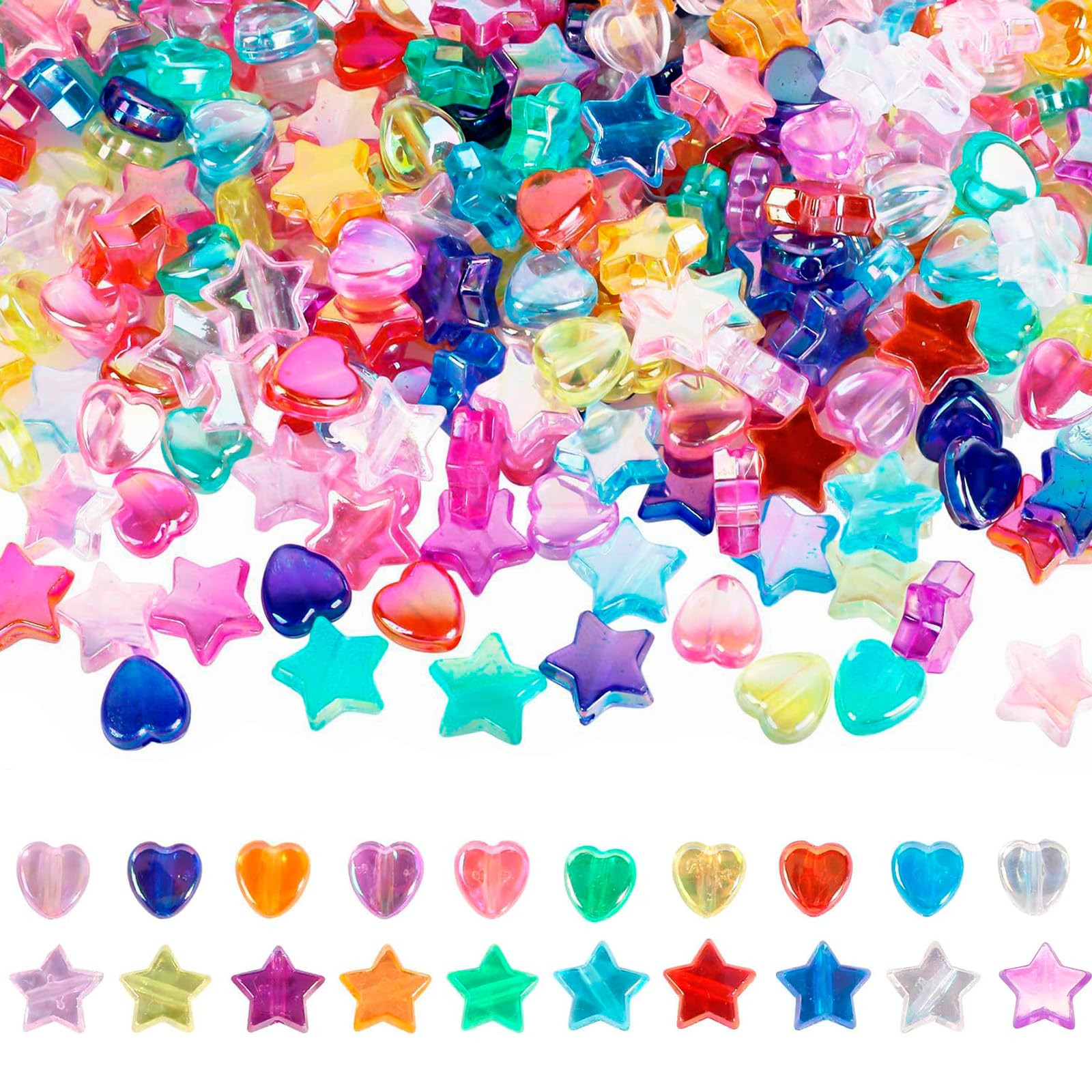 800 Pcs Star Beads and Heart Beads for Bracelets, Acrylic Cute Bead for Jewelry Craft Making, AB ... | Amazon (US)