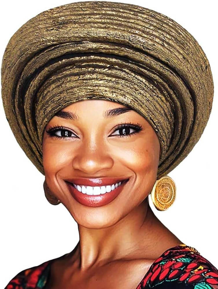 Woeoe Pre-Tied African Hats Gold Auto Gele African Head Wraps Church Turban for Women | Amazon (US)