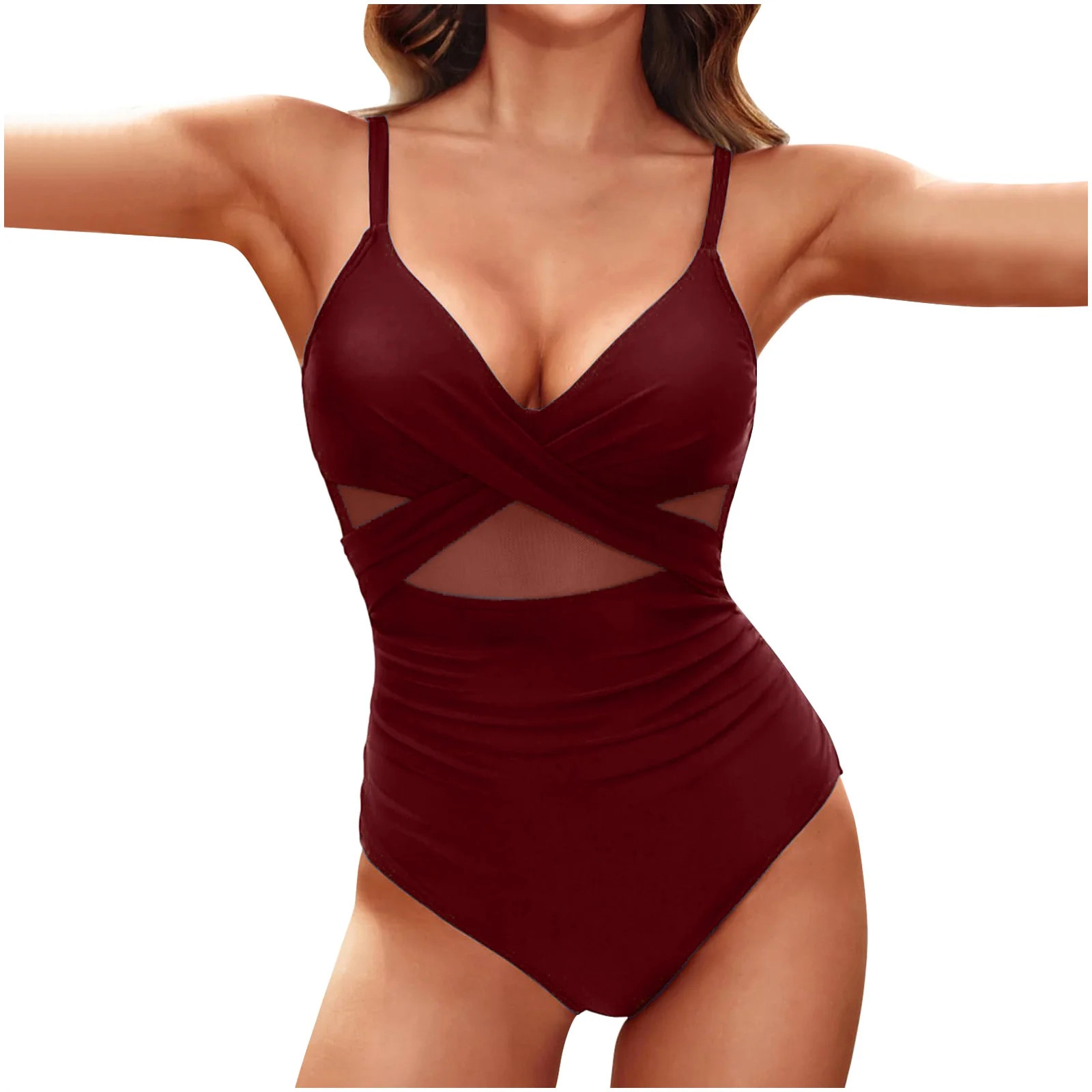 ZZwxWA Women One Piece Swimsuits Belly Control Bathing Suits Cutout Mesh Front Cross Swimwear | Walmart (US)