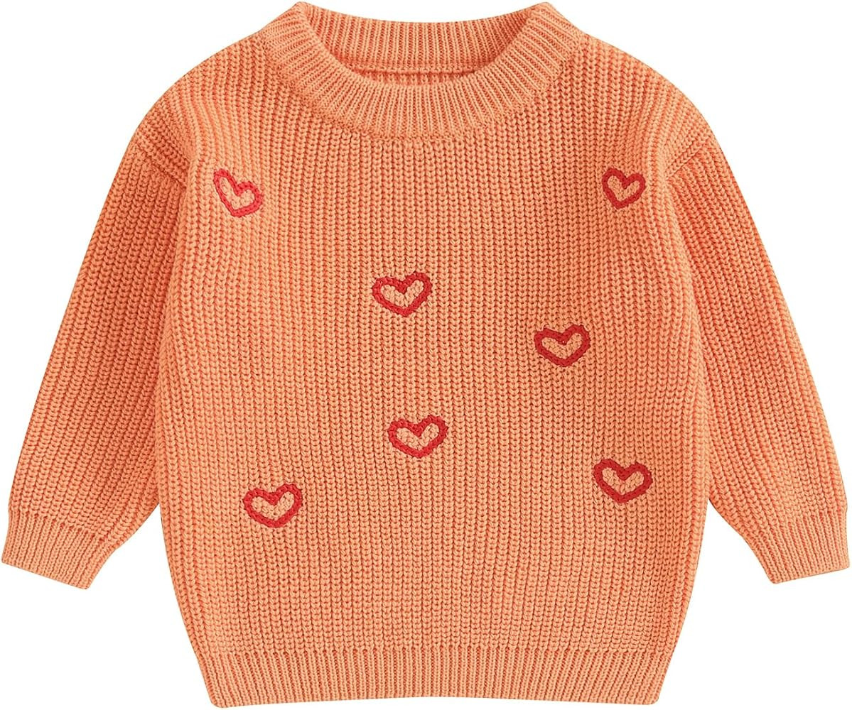 Baby Girl Valentines Day Outfit Love Heart Sweet Long Sleeve Sweater Tshirt Crewneck Tops Fall Wi... | Amazon (US)