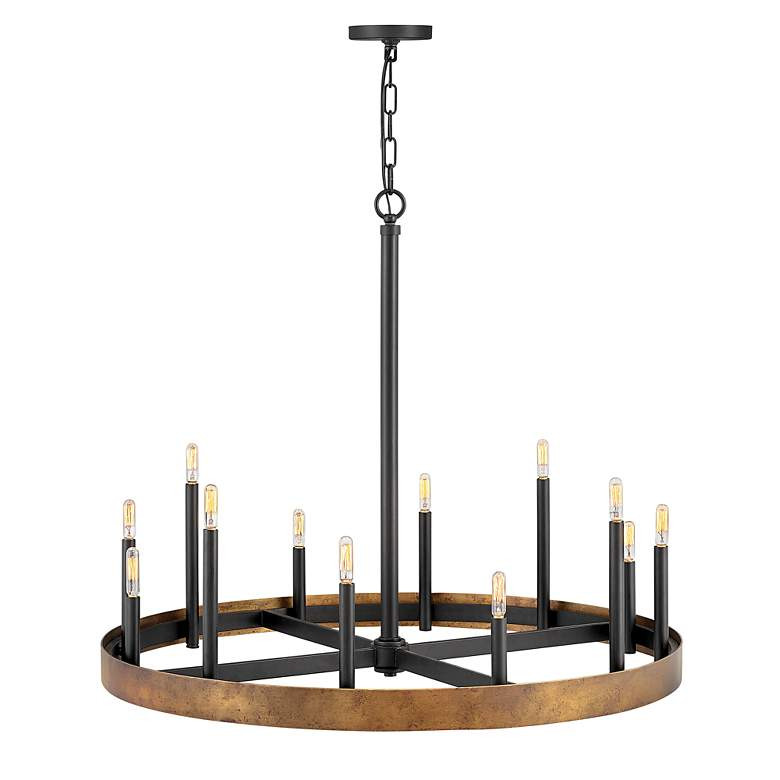 Hinkley Wells 35 3/4" Brass 12-Light Modern Wagon Wheel Chandelier - #70W85 | Lamps Plus | Lamps Plus