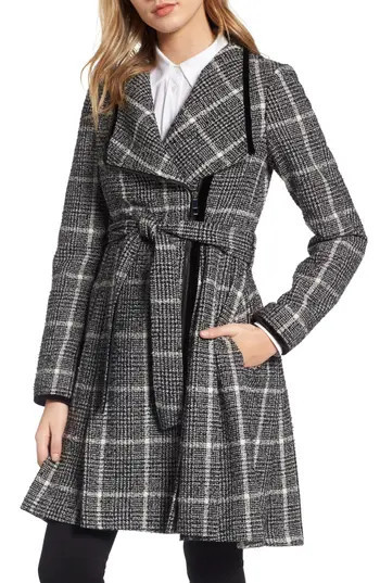 Women's Guess Velvet Trim Plaid Tweed Coat | Nordstrom