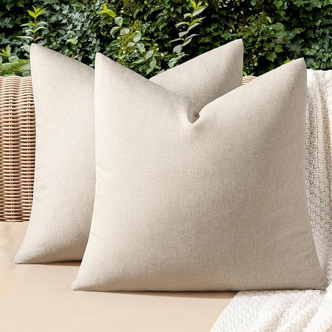 MIULEE Pack of 2 Decorative Outdoor Solid Waterproof Throw Pillow Covers Euro Sham Faux Linen Gar... | Amazon (US)