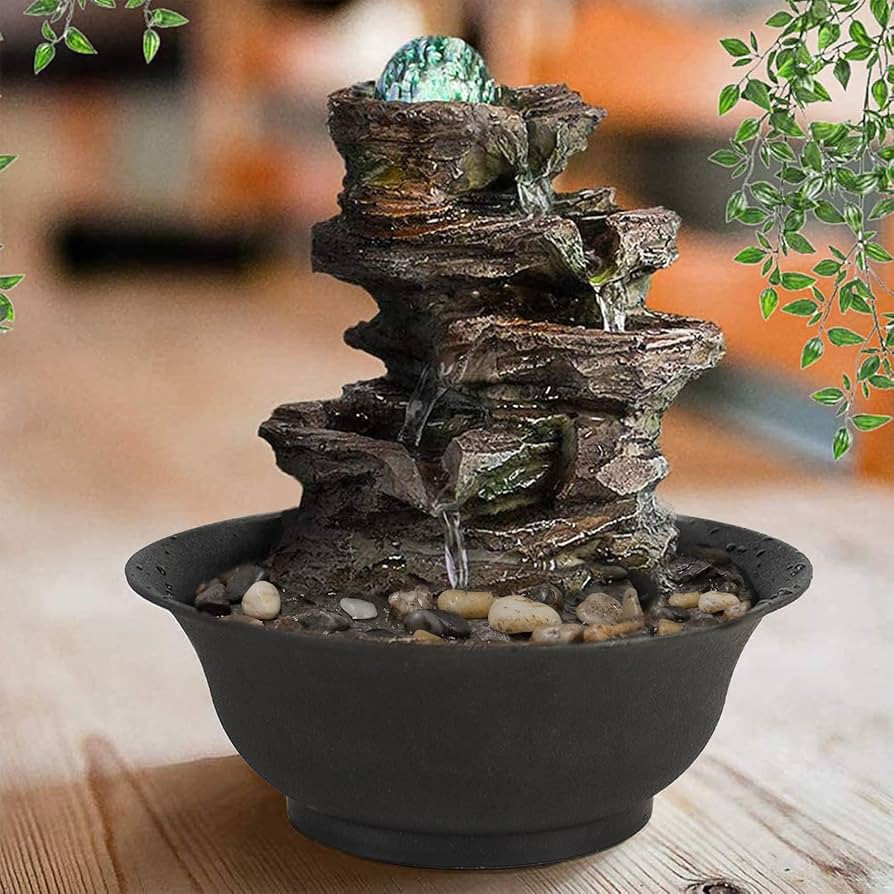Ferrisland Tabletop Rock - Stacked Waterfall Fountain with LED - Lit Crystal Ball, Ideal for Offi... | Amazon (US)
