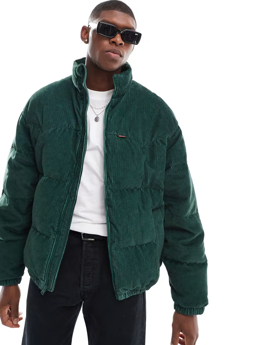 Levi's western super down cord puffer jacket in green | ASOS (Global)