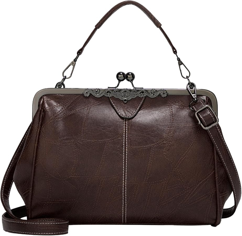 Purses for Women Vegan Leather Women's Handbag Crossbody with Kiss Lock Satchel Evening Clutch Pu... | Amazon (US)