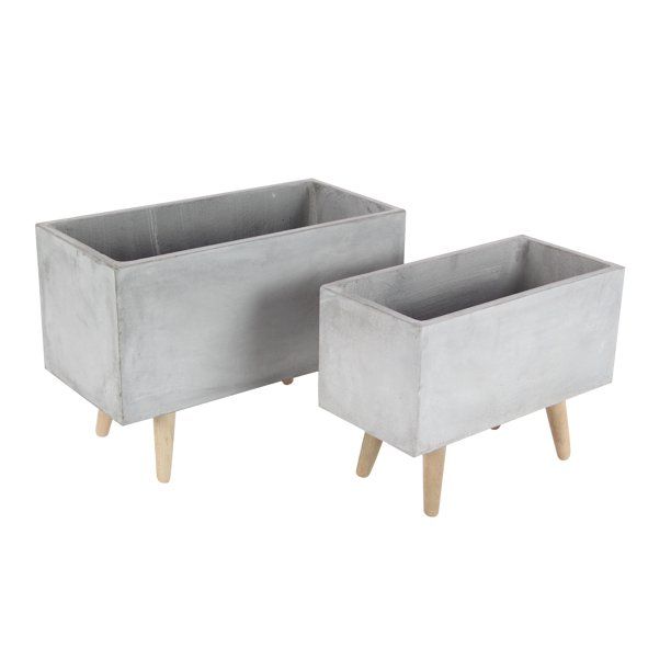 DecMode 17", 21" Grey Fiber Clay Contemporary Planter, 2 - Pieces | Walmart (US)