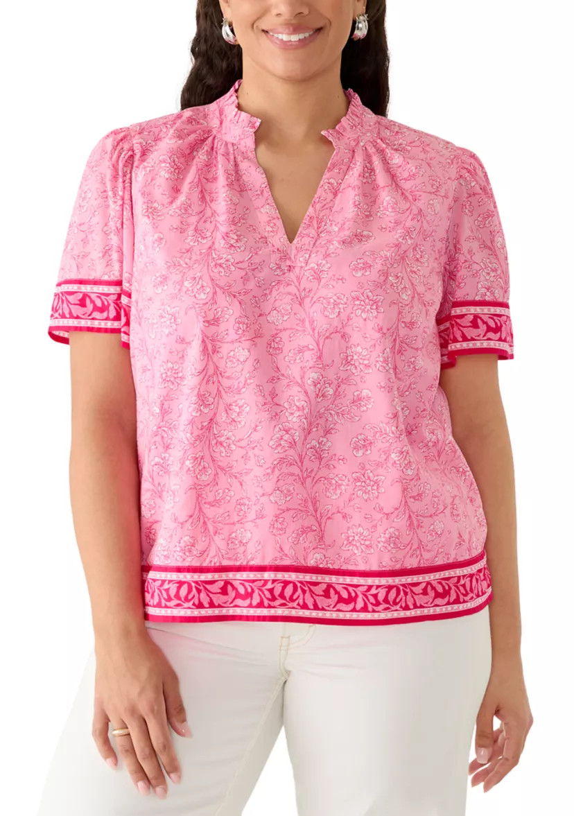 Plus Size Short Sleeve Peasant V-Neck Top | Belk