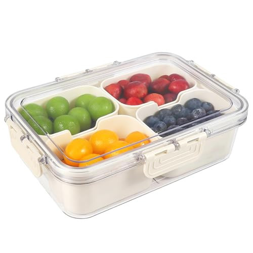 WGBP Snackle Box Container, 4 Compartment Divided Serving Tray with Lid, Snack Box Container for Candy, Fruit and Snacks, Great for Gatherings, Outings, Parties and Entertaining | Amazon (US)