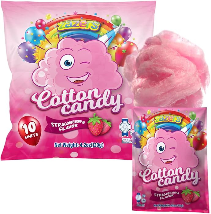 Cotton Candy 10 Pack, 10 Bags each 0.42oz, Strawberry Mini Pink cotton candy Individually Wrapped... | Amazon (US)