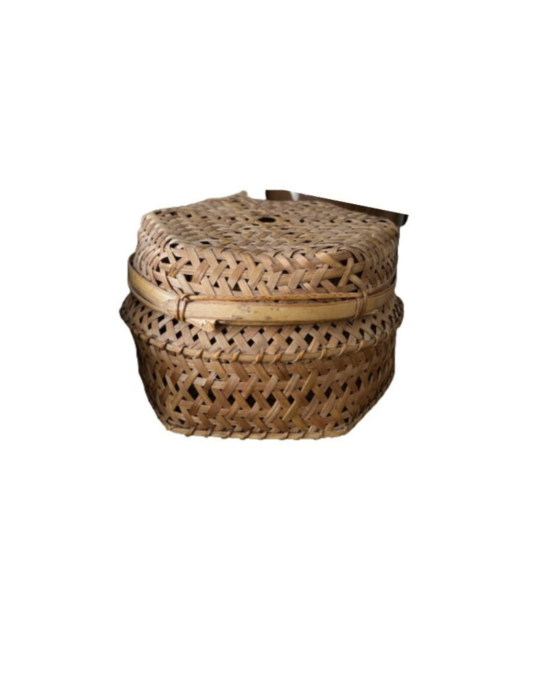 Vintage Woven Basket With Lid and Handle - Etsy | Etsy (US)
