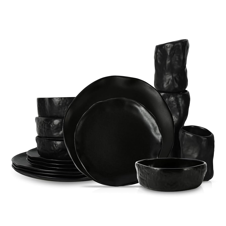 Stone by Mercer Project Atik Modern Stoneware 16-Piece Dinnerware Set, Plate and Bowl Set, Dish s... | Amazon (US)