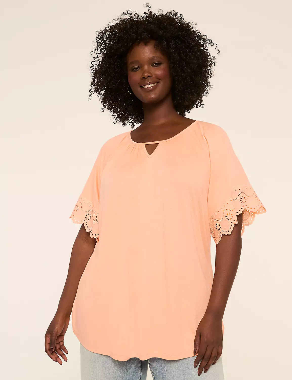 Flutter-Sleeve Crochet-Trim Top | Lane Bryant (US)