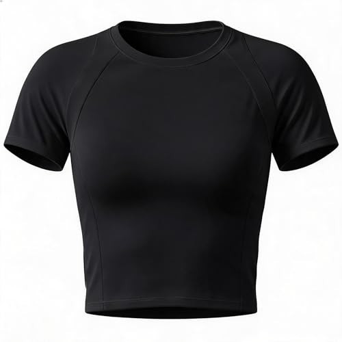 Aoxjox Women's Raglan Lumira Short Sleeve Workout T-Shirt Crew Neck Tee No Pad Lumastretch™ Luxe Gym Yoga T Shirt Top (True Black, X-Small) | Amazon (US)