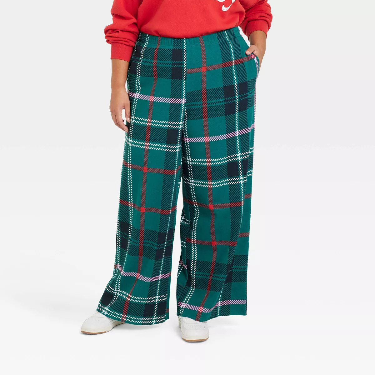 Women's Wide Leg Plaid Graphic Pants - Green | Target