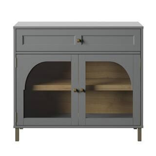 Twin Star Home Pure Gray Accent Cabinet with Glass Doors AC6892-PP01 - The Home Depot | The Home Depot